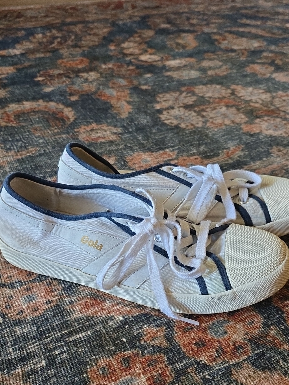 Gola For JCrew White Canvas Lace-Up Sneakers with Navy Trim